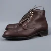 Alden Straight perforated cap toe boot in brown country calf grained leather