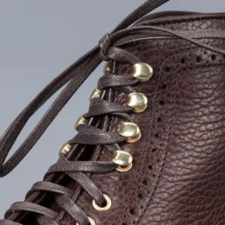 Alden Straight perforated cap toe boot in brown country calf grained leather
