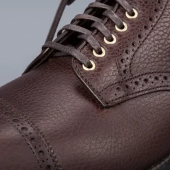 Alden Straight perforated cap toe boot in brown country calf grained leather