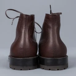 Alden Straight perforated cap toe boot in brown country calf grained leather
