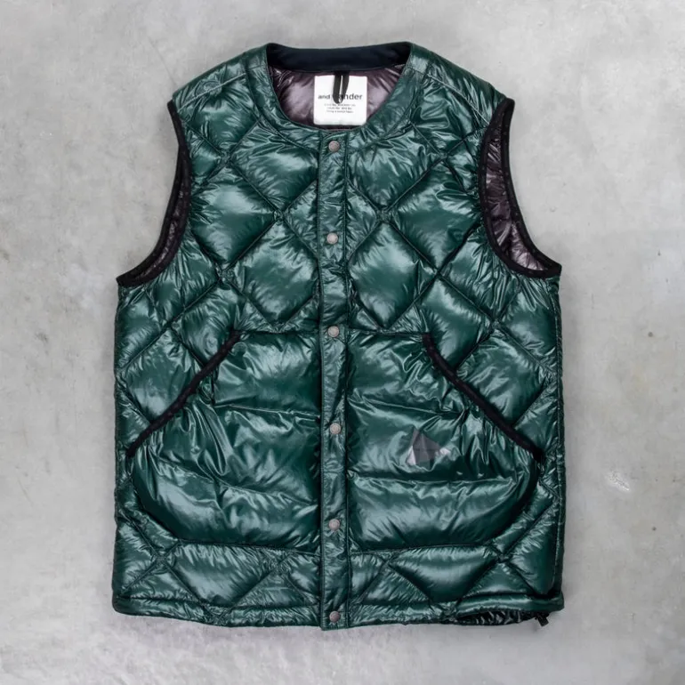 And Wander Diamond Stitch Down Vest Green