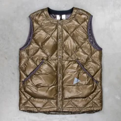 And Wander Diamond Stitch Down Vest Khaki