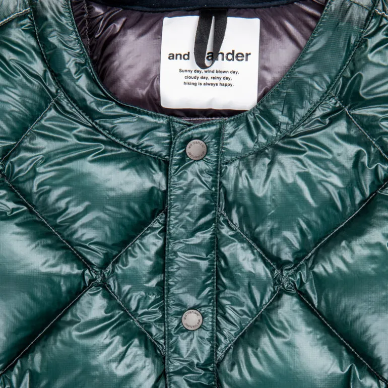 And Wander Diamond Stitch Down Vest Green