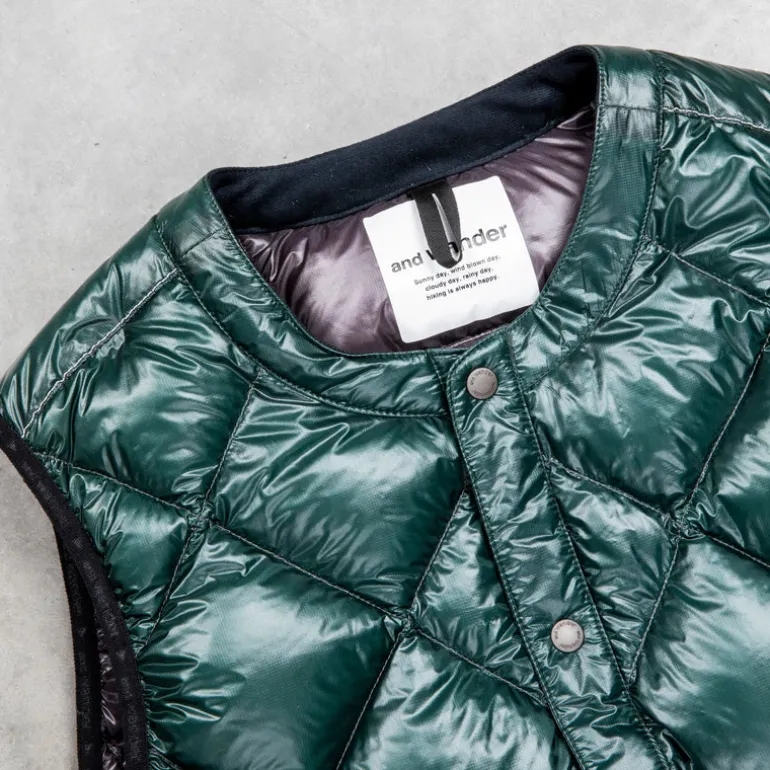 And Wander Diamond Stitch Down Vest Green