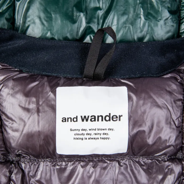 And Wander Diamond Stitch Down Vest Green