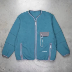 And Wander Wool Fleece Cardigan Blue Gray