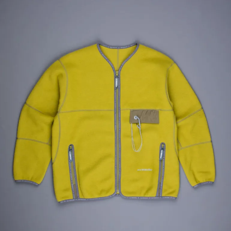 And Wander Wool Fleece Cardigan Yellow Green