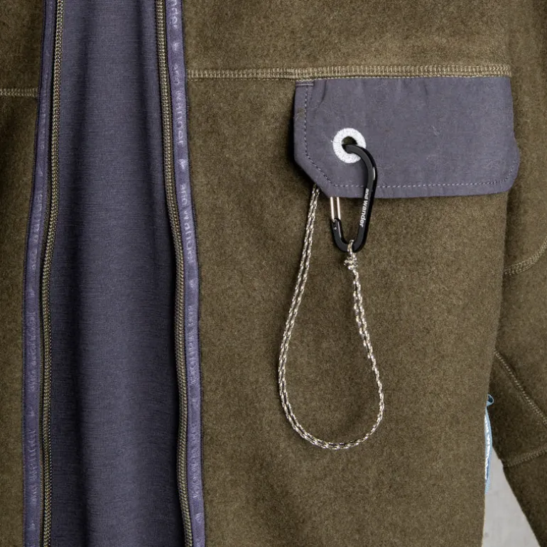 And Wander Wool Fleece Cardigan Khaki