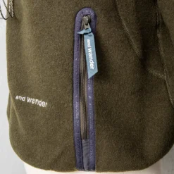 And Wander Wool Fleece Cardigan Khaki