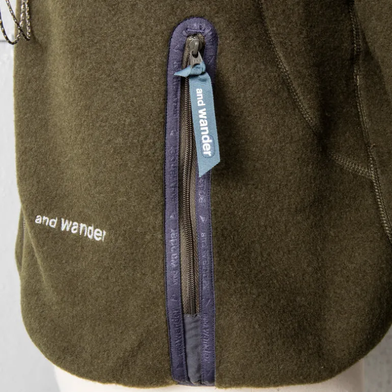 And Wander Wool Fleece Cardigan Khaki