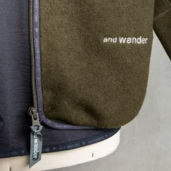 And Wander Wool Fleece Cardigan Khaki