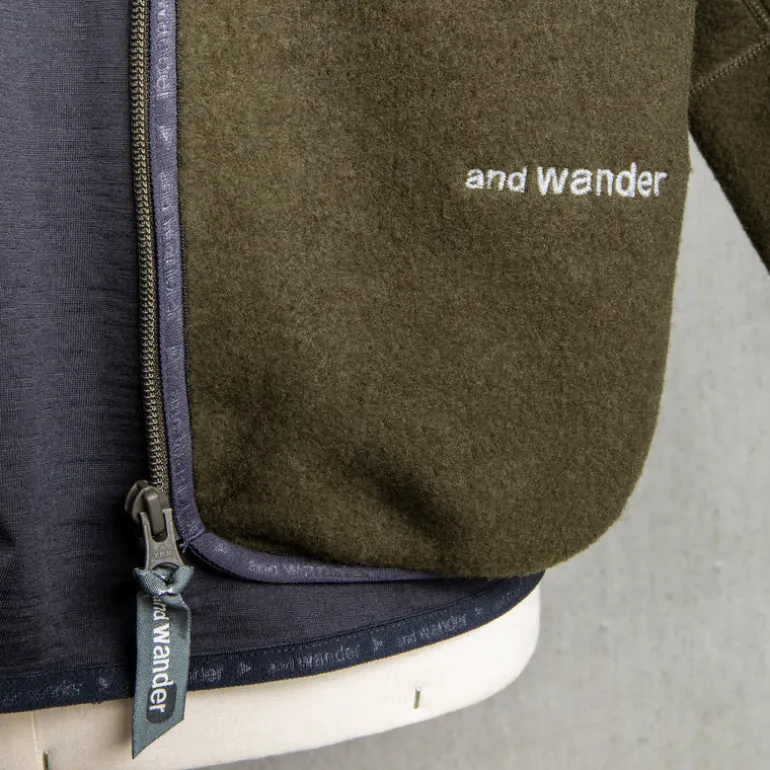 And Wander Wool Fleece Cardigan Khaki