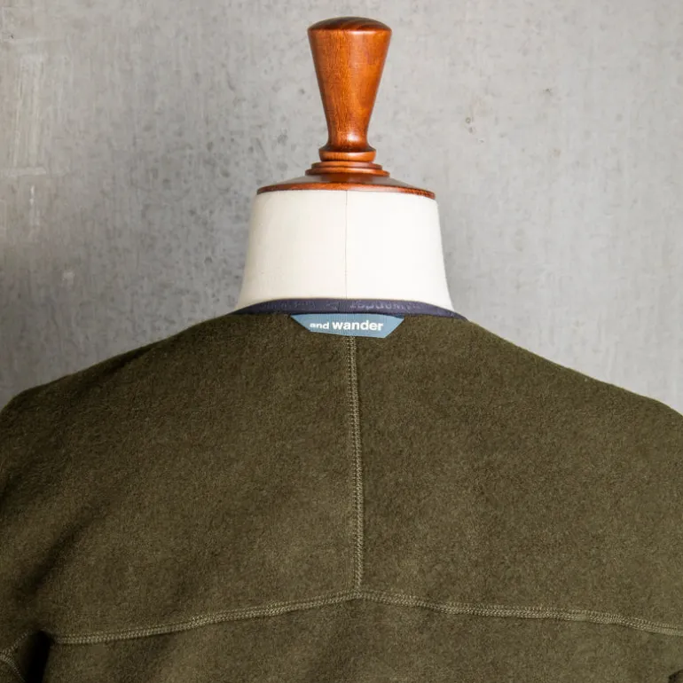 And Wander Wool Fleece Cardigan Khaki