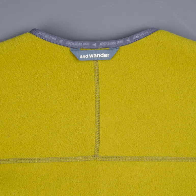 And Wander Wool Fleece Cardigan Yellow Green