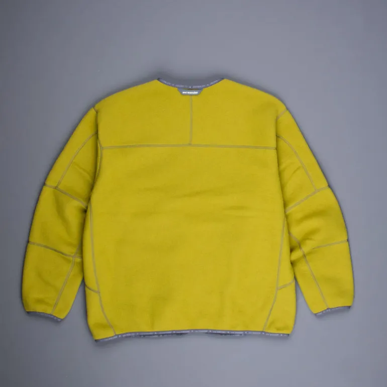 And Wander Wool Fleece Cardigan Yellow Green