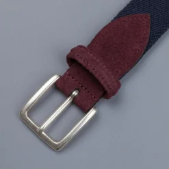 Anderson's x Frans Boone woven belt Navy - Burgundy suede