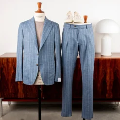 Caruso Butterfly Jacket Loro Piana Summertime Pinstripe Mid Blue