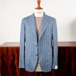 Caruso Butterfly Jacket Loro Piana Summertime Pinstripe Mid Blue