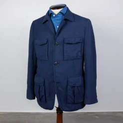 Caruso Panarea Safari Blazer Cottone Lino Lyocell Blu