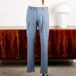 Caruso Pantaloni Loro Piana Summertime Pinstripe Mid Blue
