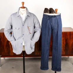 Cohérence Jackson Jacket Linen Cotton Chevron Blue