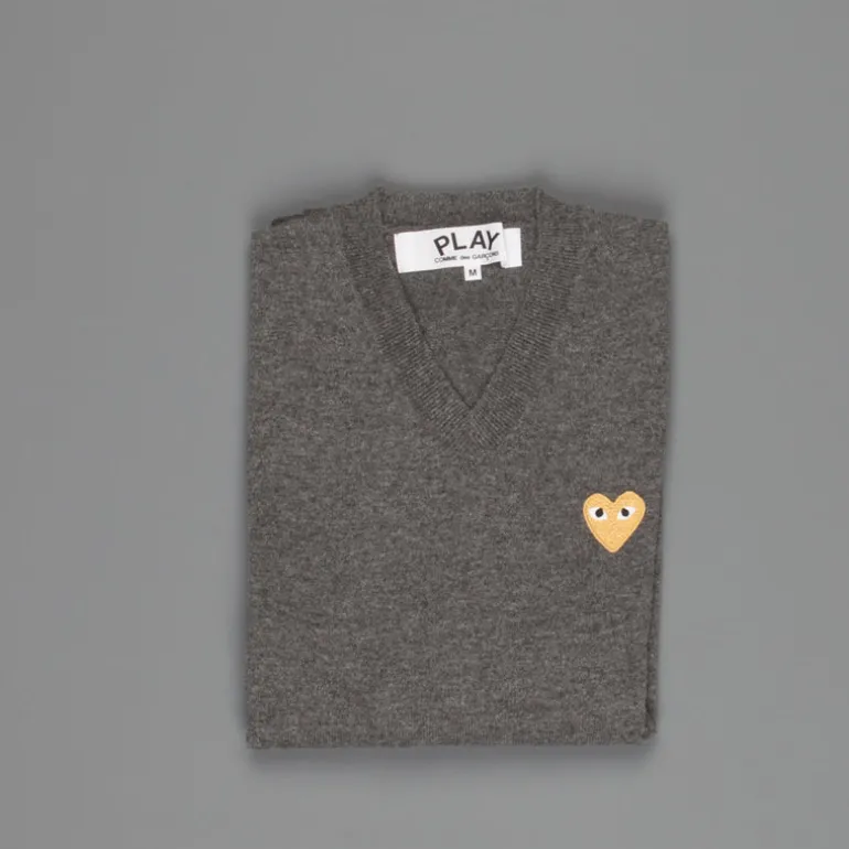 Comme des Garçons PLAY Mens Pullover Gold Heart Charcoal