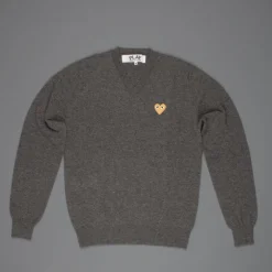Comme des Garçons PLAY Mens Pullover Gold Heart Charcoal