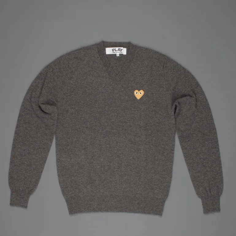 Comme des Garçons PLAY Mens Pullover Gold Heart Charcoal