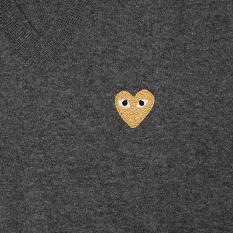Comme des Garçons PLAY Mens Pullover Gold Heart Charcoal