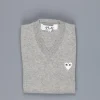 Comme des Garçons PLAY V-Neck Pullover Light Grey White Heart
