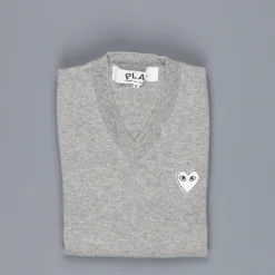 Comme des Garçons PLAY V-Neck Pullover Light Grey White Heart