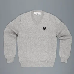 Comme des Garçons PLAY V-Neck pullover Light Grey Black heart