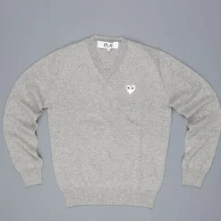 Comme des Garçons PLAY V-Neck Pullover Light Grey White Heart