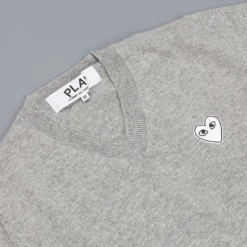 Comme des Garçons PLAY V-Neck Pullover Light Grey White Heart