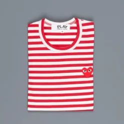 Comme des Garçons PLAY Woman striped tee red heart Red-White