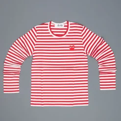 Comme des Garçons PLAY Woman striped tee red heart Red-White