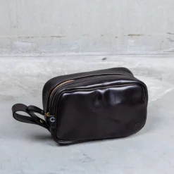 Croots Malton Bridle Leather Wash Bag Dark Brown