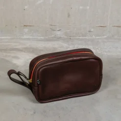 Croots Vintage Leather Wash Bag Dark Brown