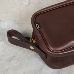 Croots Vintage Leather Wash Bag Dark Brown