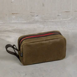 Croots Waxed Canvas Wash Bag Olive