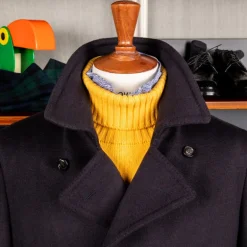 De Petrillo Cashmere Double Breasted Overcoat Navy per Frans Boone