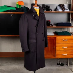 De Petrillo Cashmere Double Breasted Overcoat Navy per Frans Boone