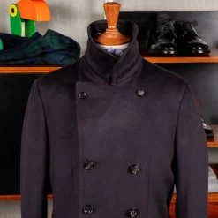 De Petrillo Cashmere Double Breasted Overcoat Navy per Frans Boone