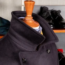 De Petrillo Cashmere Double Breasted Overcoat Navy per Frans Boone
