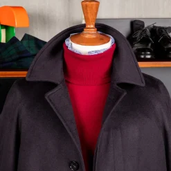 De Petrillo Cashmere Single Breasted Overcoat Navy per Frans Boone