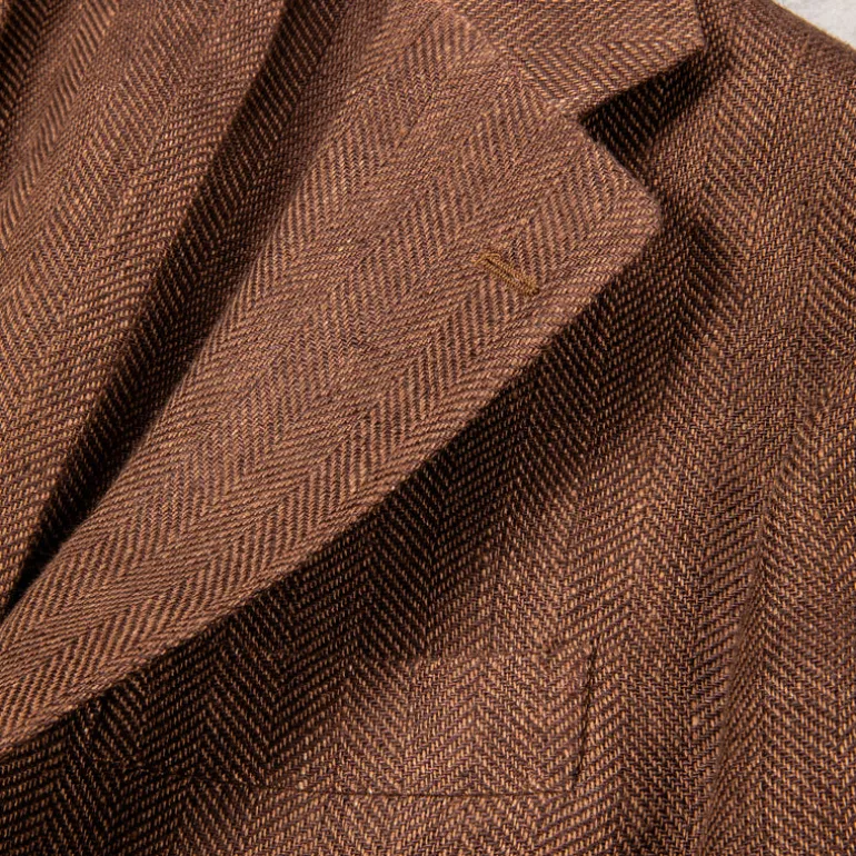 De Petrillo Posillipo Linen Jacket Herringbone Brown