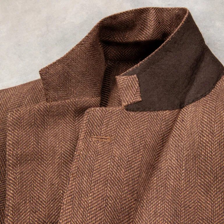 De Petrillo Posillipo Linen Jacket Herringbone Brown