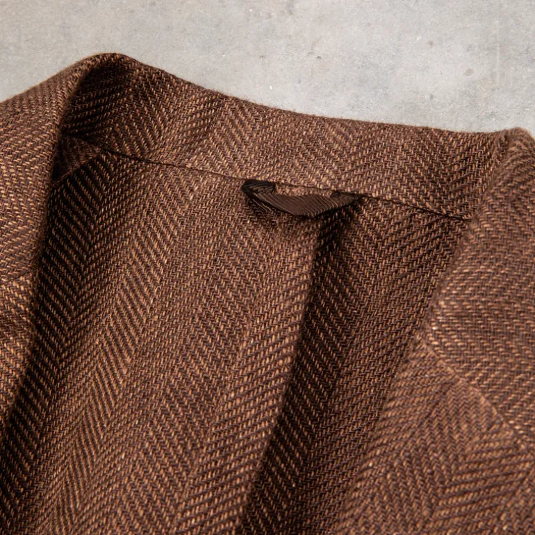 De Petrillo Posillipo Linen Jacket Herringbone Brown