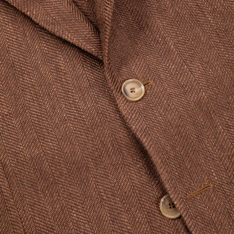 De Petrillo Posillipo Linen Jacket Herringbone Brown
