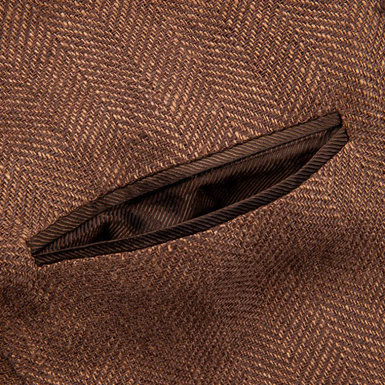 De Petrillo Posillipo Linen Jacket Herringbone Brown